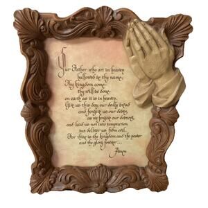 VTG Resin The Lord's Prayer Framed Praying Hands Ornate Frame Wall Mount